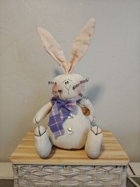 Handmade Fabric Bunny with Purple Plaid Bow For honey And Me